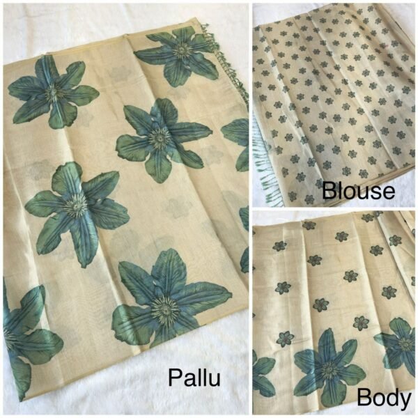 Tissue Cotton Saree in Flower Prints With Tussles
