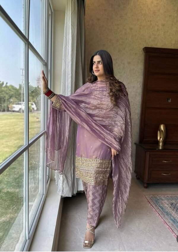 New Twin-Tissue Net Top, Pant and Dupatta Set Fully Stitched Ready To Wear