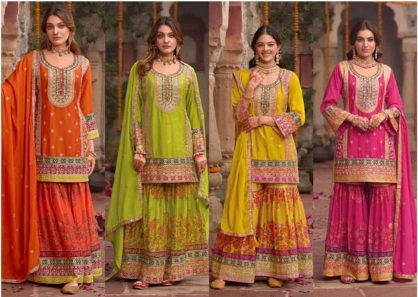 NEW DESIGNER HEAVY PAKISTANI SHARARA SUIT SET (4 Colors)