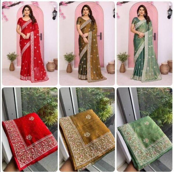 Party Wear Soft  Fendy Chiffon silk Saree (3 Colors)
