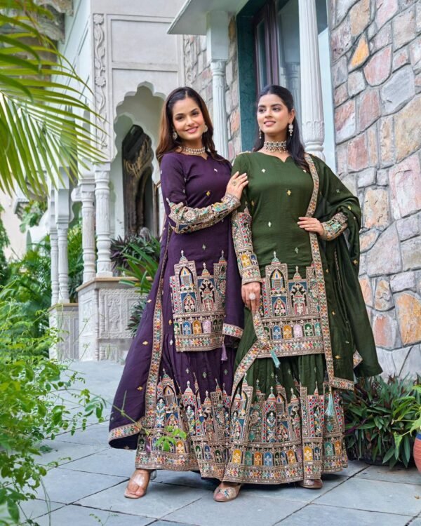 Designer Collection In Pure Chinnon With Heavy Embroidery Coding Dori-Sequence Work Suit Set