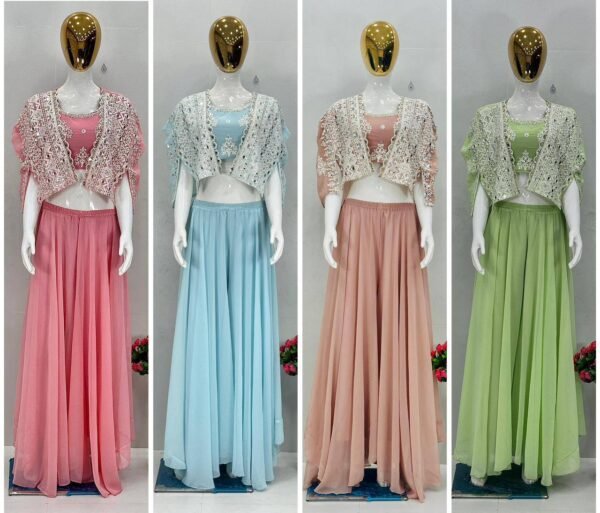 LUNCHING NEW PARTY WEAR KOTI BLOUSE SUIT SET (4 Colors)