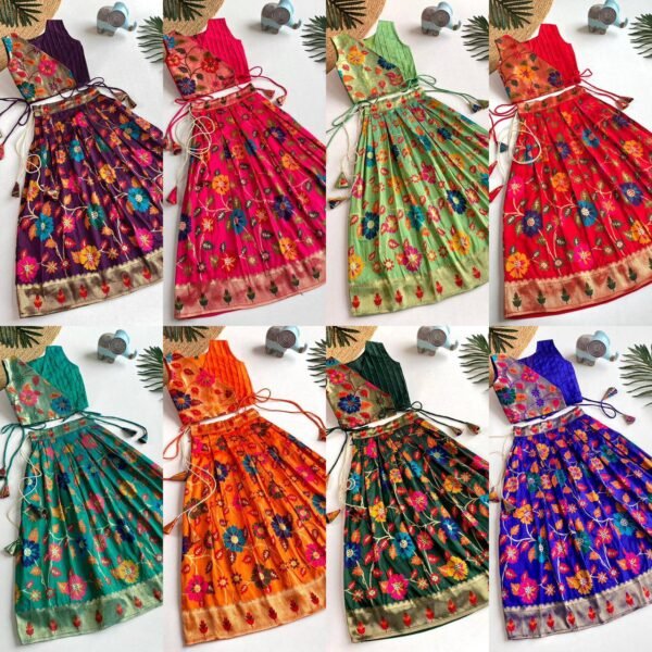 New catalog Elegant skirt and top set with intricate floral weaving in rich colors