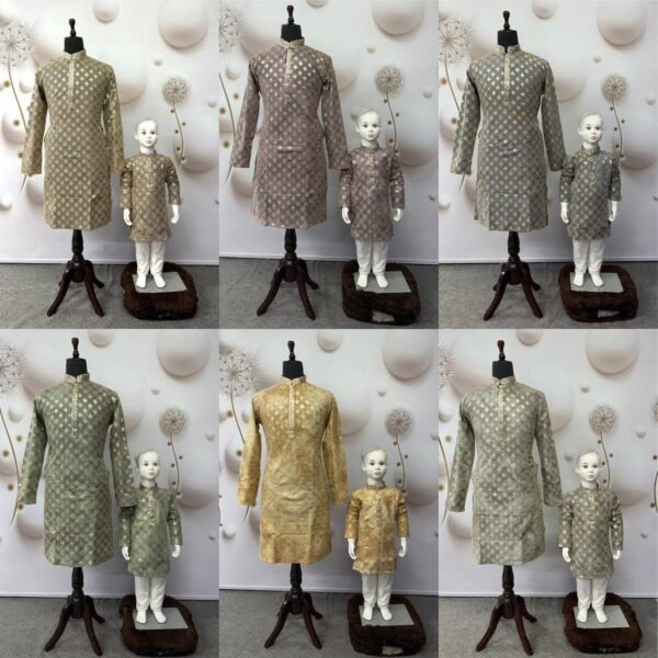 Chikankari Men's Kurta and kids kurta with Sequince Set (Father and Son Combo)