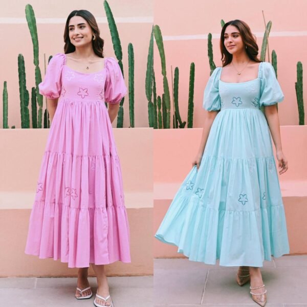 Mul-mul magic Soft, breathable midi dress with stunning Embroidery work, delicate frill design