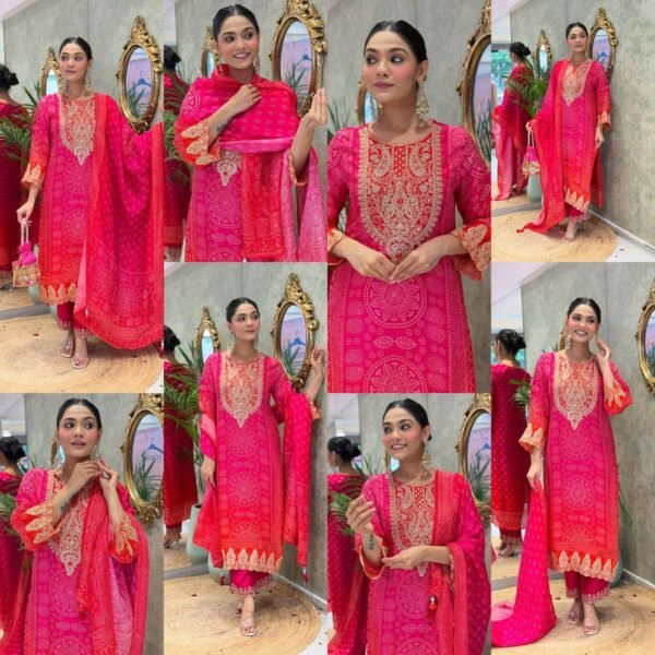 Pure Natural Crep With Heavy Embroidery Coding Dori-Sequence Work Top-Bottom And Dupatta Set