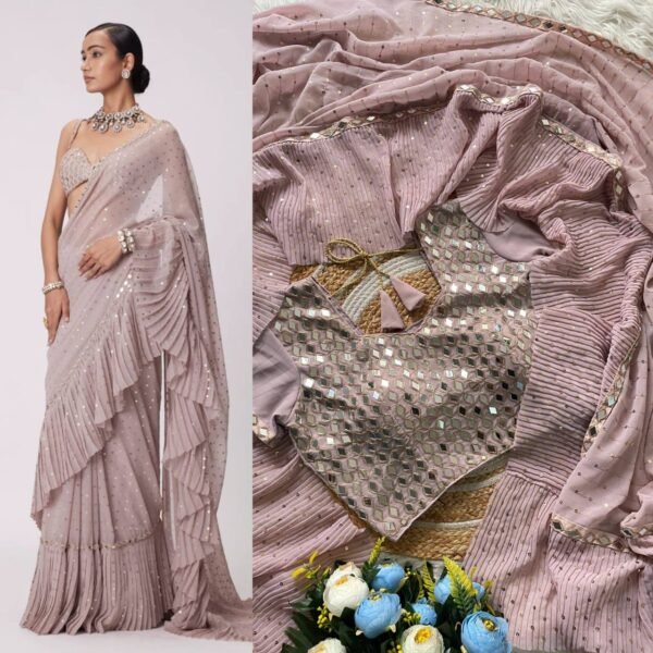 NEW BOLLYWOOD DESIGN LAUNCHING SEQUINS CRUSH PLEATED SAREE WITH READYMADE BLOUSE