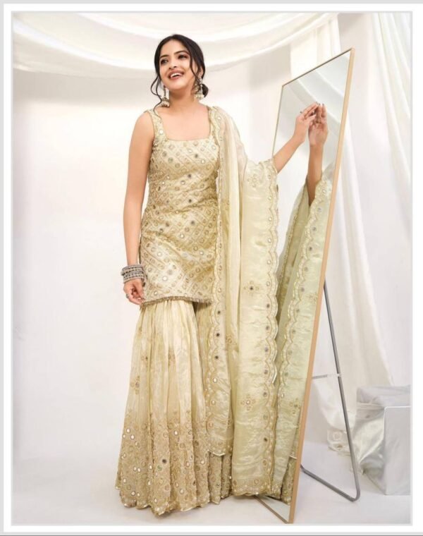 New Designer Party Top, Sharara & Dupatta Set with Embroidery Sequence Work