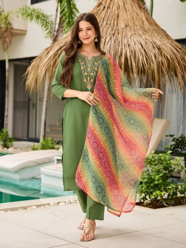 PURE VISCOSE REYON WITH SEQUENCE CODING EMBROIDERY WORK SUIT SET