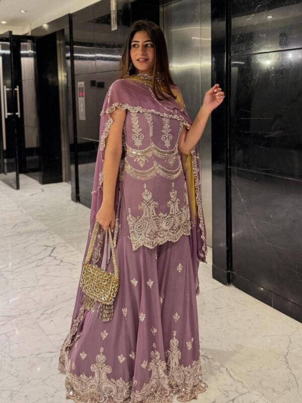 Presenting Sharara Suit Set in Heavy Georgette With Full Heavy Embroidery Sequence Work