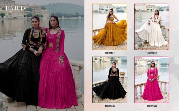 Navratri Lehengas in Original Mirror Gamthi Work With Cowrie (kodi) Lace (5 colors)