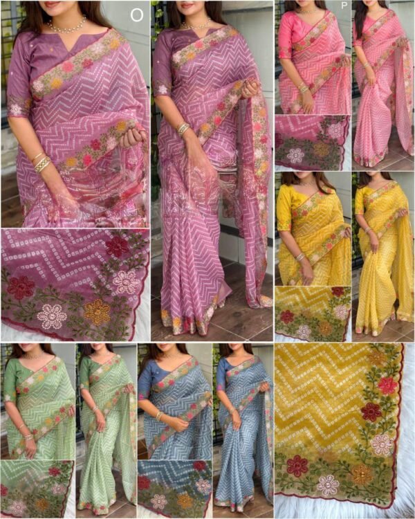 Simple yet elegant Sarees in cotton satin with our Embroidered work collection