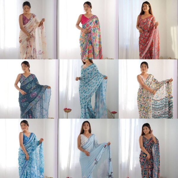 Exclusive Saree in DIGITAL-PRINT SAREE WITH MIRROR WORK BORDER (9 designs)