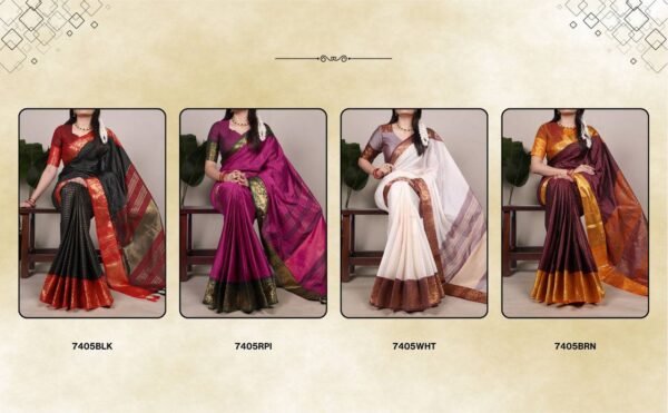 Sarees in Poly cotton elegance with zari borders that shine in every celebration
