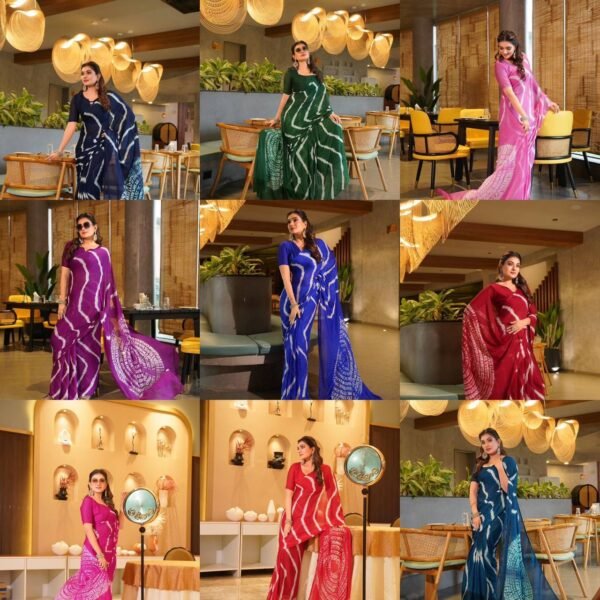 Hand Sibori With Leriya Saree in Pure Chinoon soft Saree (10 colors)