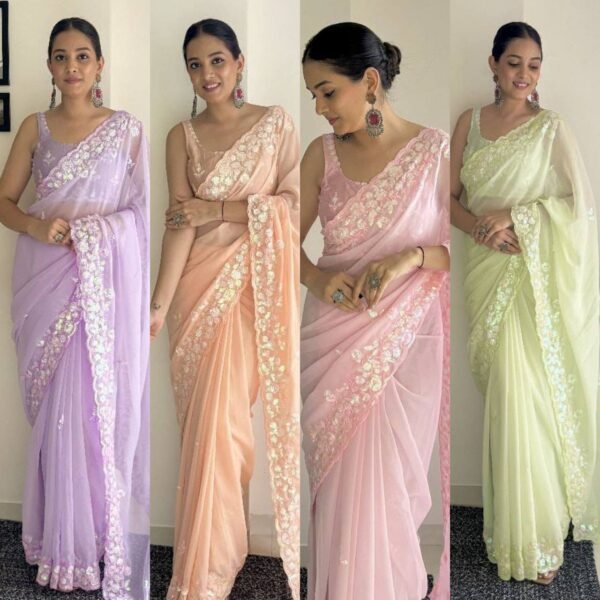 Presenting to you the most beautiful sequence saree with cut work border collection