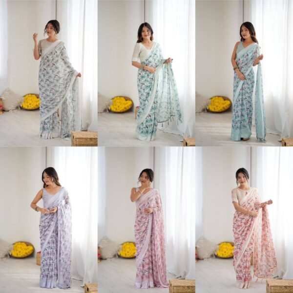 Exclusive Saree in BRIGHT MOSS SATIN PATTA (6 Colors)