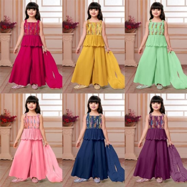 Kids Kurta Plazo with Dupatta Set with Beautiful Embroidery Work