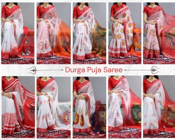 👜Devotional  Linen Printed Saree With Printed Blouse 👜💯