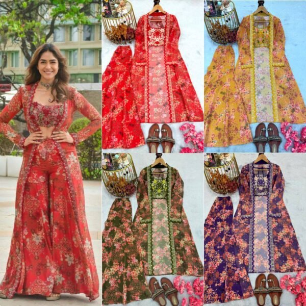 New Bollywood Indo Western Koti Plazo & Blouse Collection (4 colors)