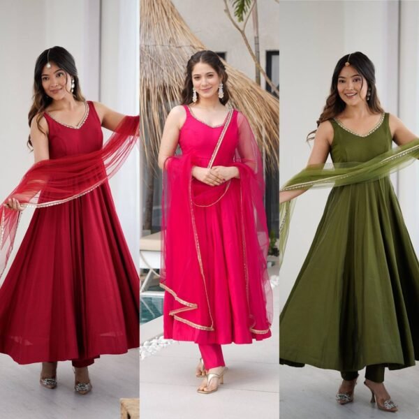 PURE ROMANSILK CHANDERI Suit Set in FULLY FLAIR ANARKALI, WITH DUPPTA SET