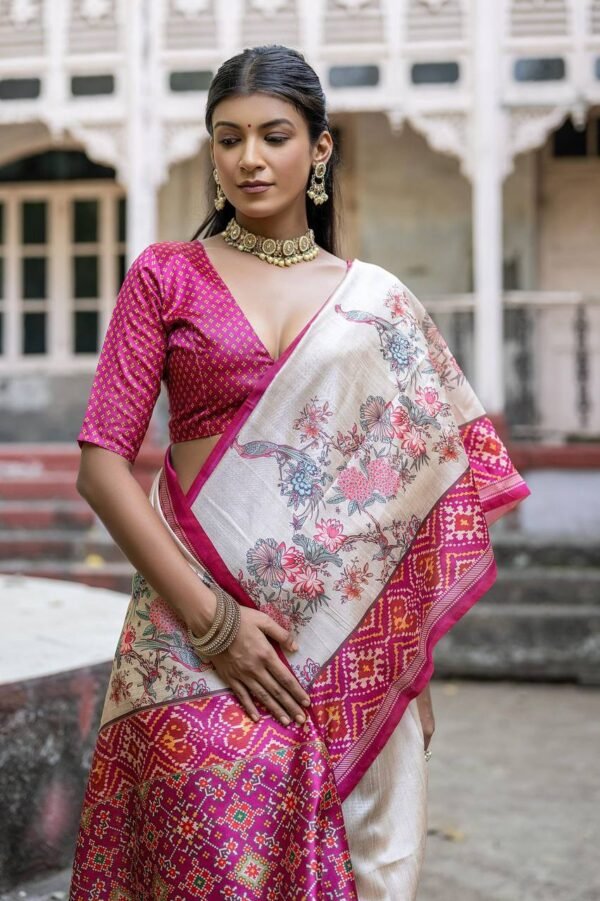 Designer TUSSAR SILK AND PATOLA PRINT Sarees in 6 Colors