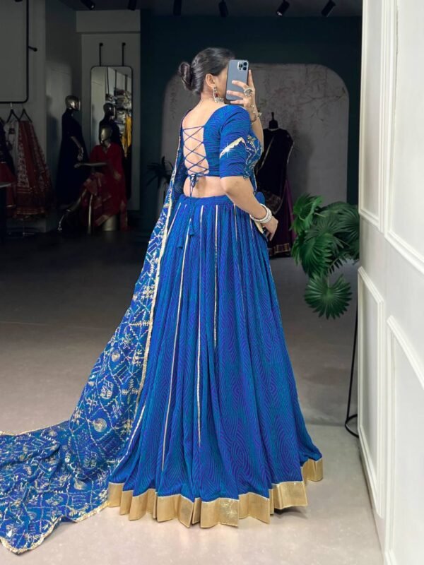 Bandhej-inspired lehenga with golden lace detailing for Festival Looks (3 colors)