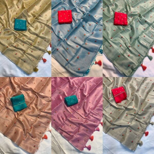 Linen cotton silk with embroidery work (6 Colors)