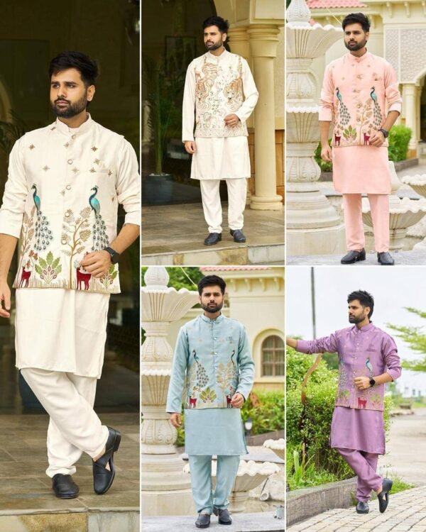 Mens kurta, Pajama and Koti Ready to Wear Kurta set (5 Designs)
