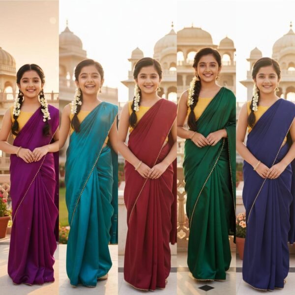 Ready-to-wear satin saree for kids is a beautiful 5 different colours color