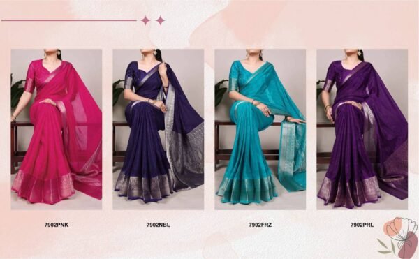 Saree Collection in Draped in Chinon charm with Zari Weaving (4 Colors)