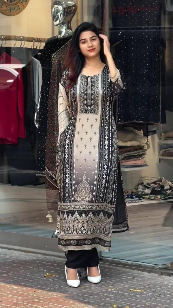 Stylish Black three-piece ethnic Pakistani suit (M TO 10XL)