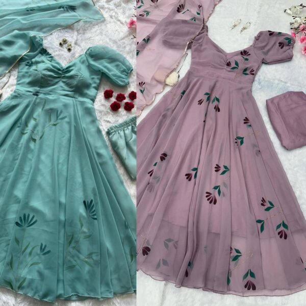 Anarkali Suit Set in Handpainted Georgette huge flair (2 Colors)