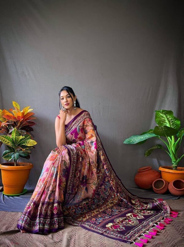 Beautiful Cotton Sarees With Kalamkari Digital Prints (5 colors)