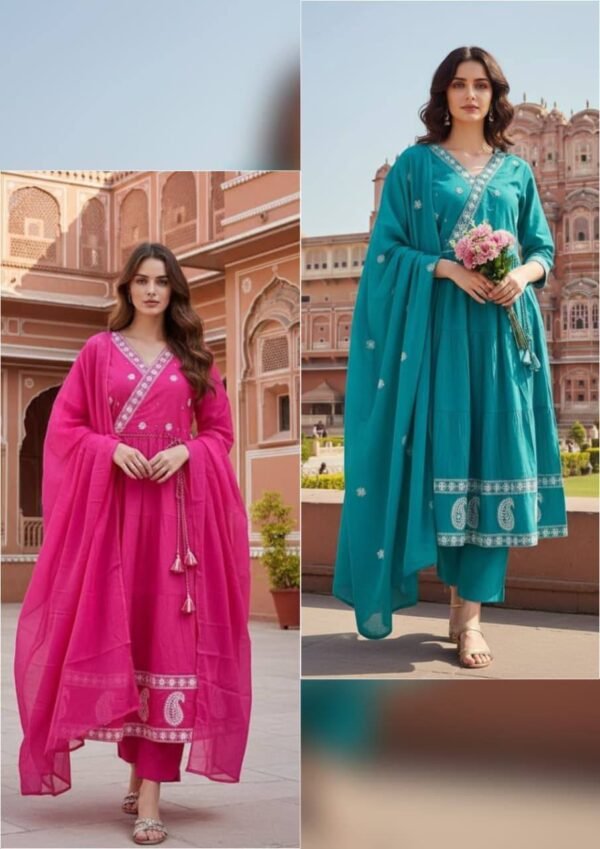 Kurti, Pant & Dupatta set in Embroidery& hand work (2 Colors)