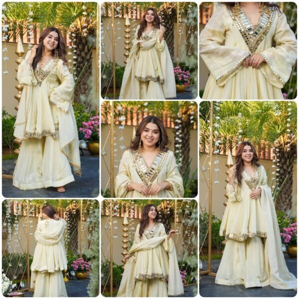 Designer Suit Set in Real Mirror Work Lace Border