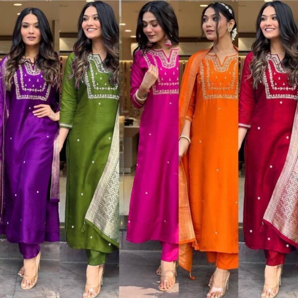 Exclusive Suit Set in COTTON SLUB WITH ALL OVER EMBROIDERY WORK (5 Colors)