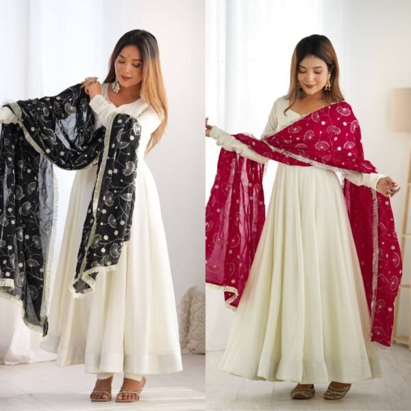 PURE SOFT SILK FULLY FLAIR KALI PATTERN AND CANVAS PATTA WITH DUPPTA SET