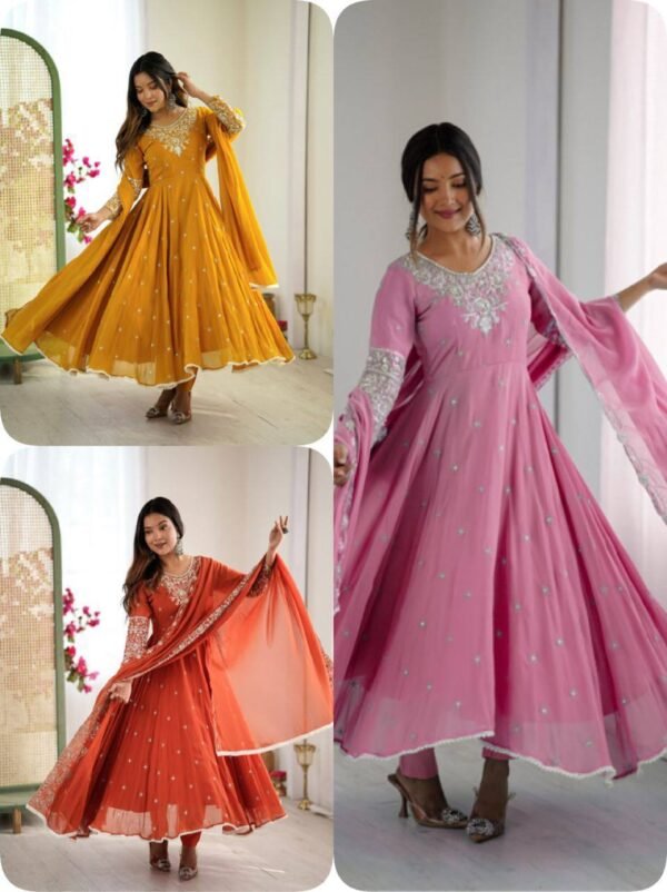 Elegant Embroidered Sequence Designer Anarkali Three Piece Suit Set