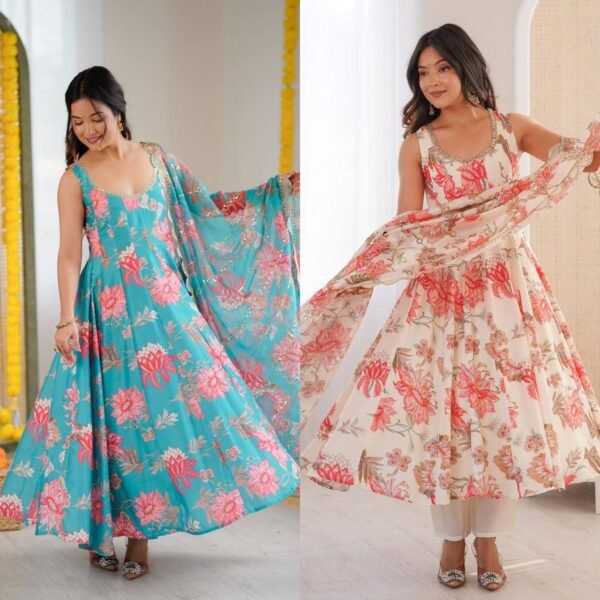 ALL NEW FLORAL PRINT STRAIGHT KALI CUT ANARKALI SUIT (2 Colors)