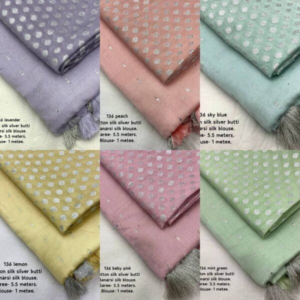 NEW SIMPLE COTTON SILK With Silver Zari Woven Butti (6 Colors)