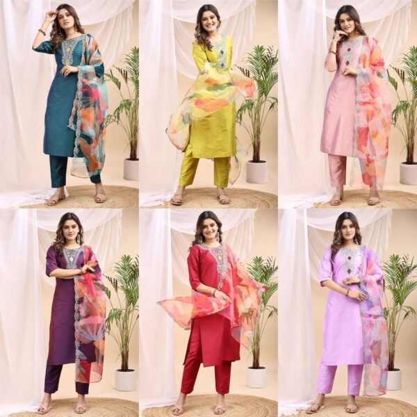 TAFFETA SILK WITH BEAUTIFUL EMBROIDERY JARI WORK (6 Colors)