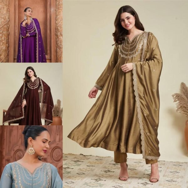 Launching New Trendy Anarkali Designers kurti Pant Set (4 Colors)