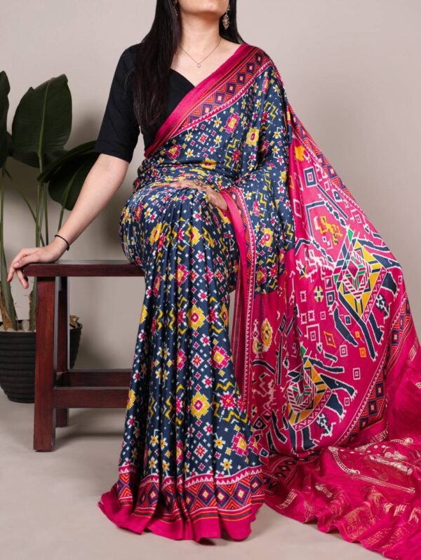 Gaji Silk Saree in Patola Print and Lagadi patta also comes with Tassels (10 colors)