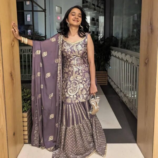 New Designer Party Top Sharara & Dupatta Set (Single Color)