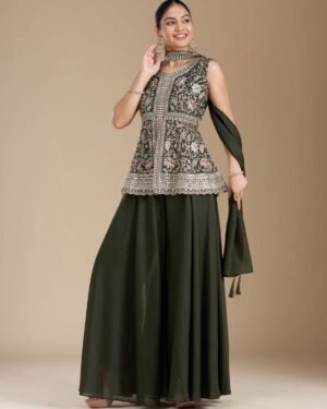 New Designer Party Wear Look Fancy Top-Dupatta and Fully Stitched Sharara Set