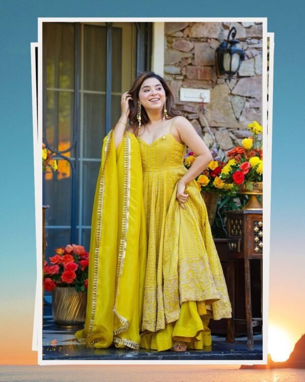 Yellow Embroidered Anarkali Suit with Dupatta