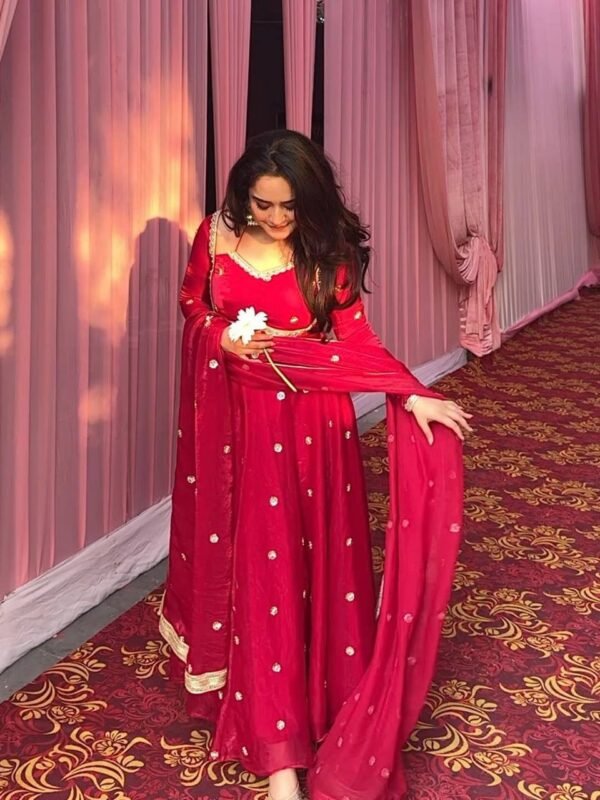 PREMIUM READYMADE Red ANARKALI SUIT With Designer Back