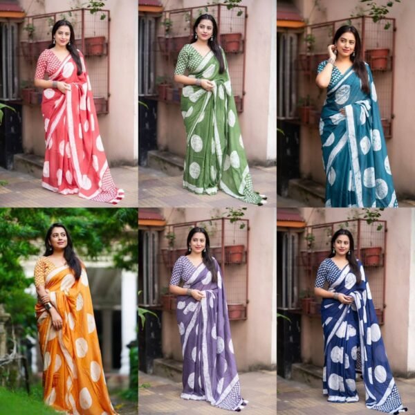 Pure Chanderi Polka Batik Saree with Blouse (6 Colors)