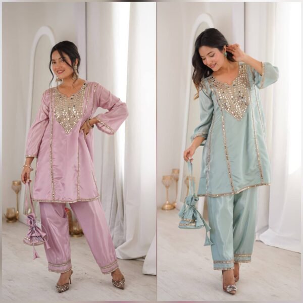 READYMADE KURTI-PANT Set WITH BATWA in Mirror Work